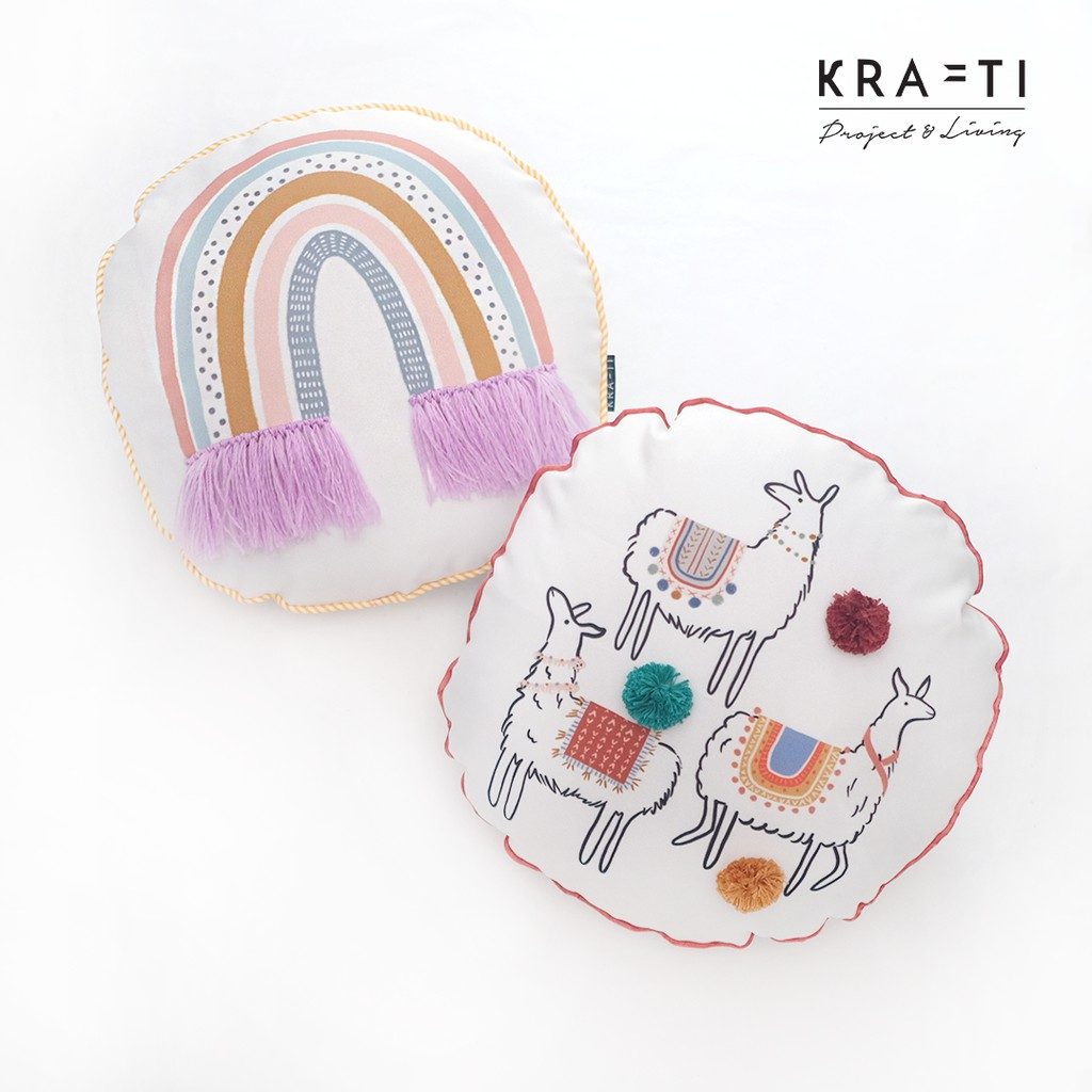 Bantal Sofa / Bantal Bulat / Bantal 40x40cm / Llama / Rainbow