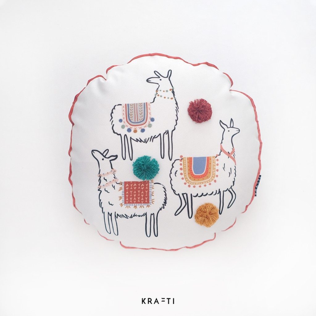 Bantal Sofa / Bantal Bulat / Bantal 40x40cm / Llama / Rainbow
