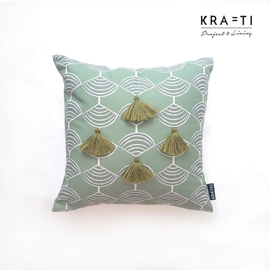 Krafti project & Living - Bantal Sofa / Bantal Motif Kipas Hijau / Bantal 40x40cm