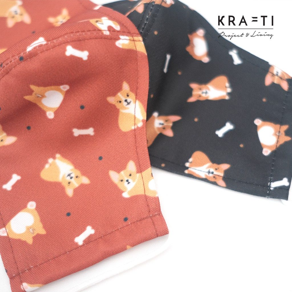 Masker Anak/ Masker katun / motif Anjing / Masker 2 ply dengan filter