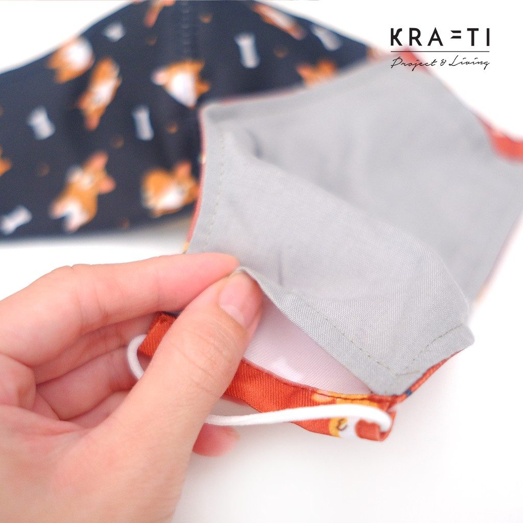 Masker Anak/ Masker katun / motif Anjing / Masker 2 ply dengan filter