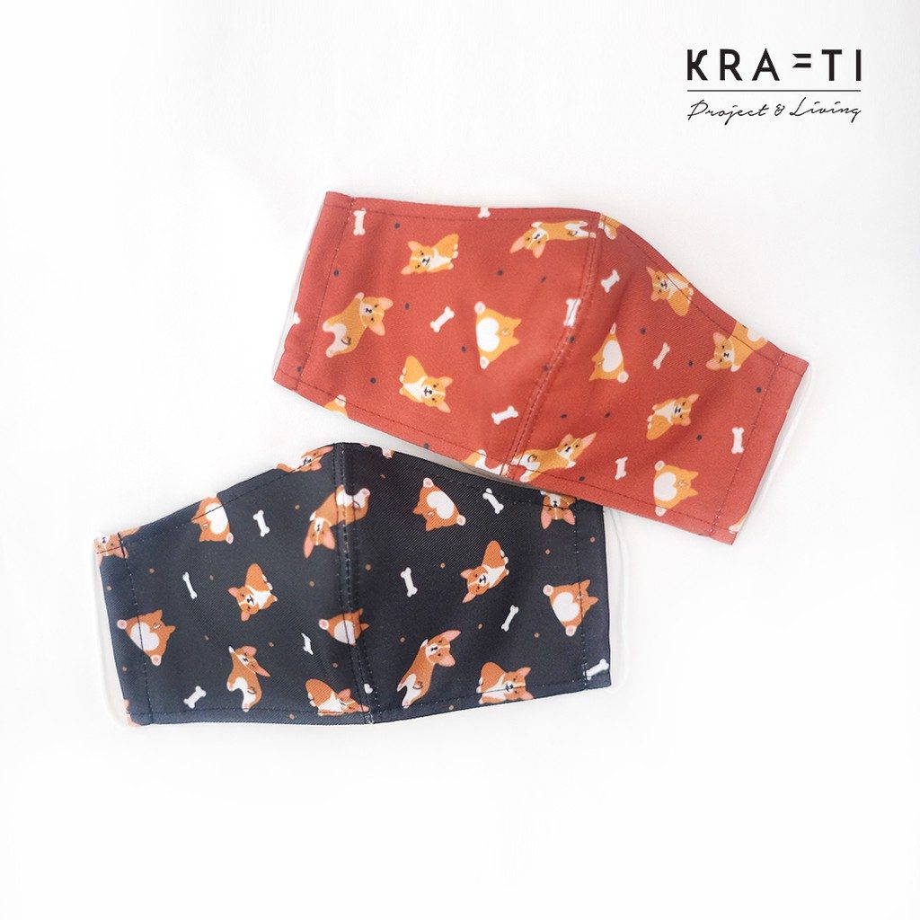 Masker Anak/ Masker katun / motif Anjing / Masker 2 ply dengan filter