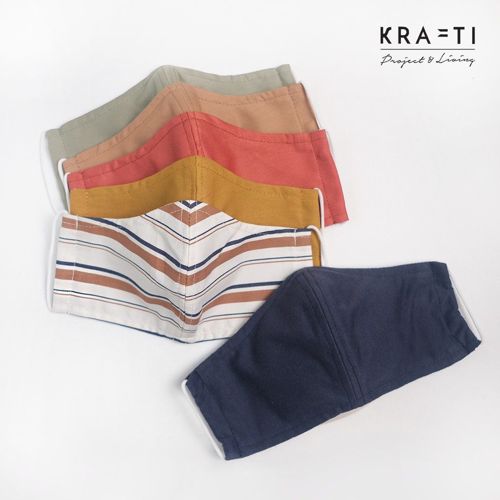 Masker katun / Masker dewasa motif garis  / 2 ply dengan filter pocket