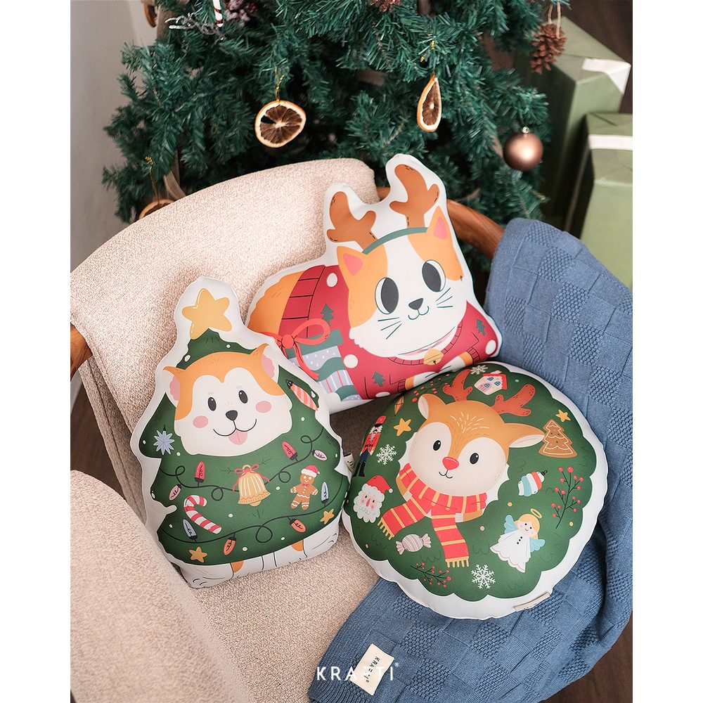 Bantal Natal / Bantal Boneka / Christmas Plushies / Boneka Anjing / Boneka Kucing / Boneka Rusa / Dekorasi Natal