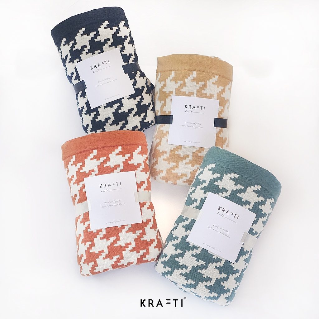 Selimut Rajut / Selimut Katun / Selimut travelling / Houndstooth Knit Blanket