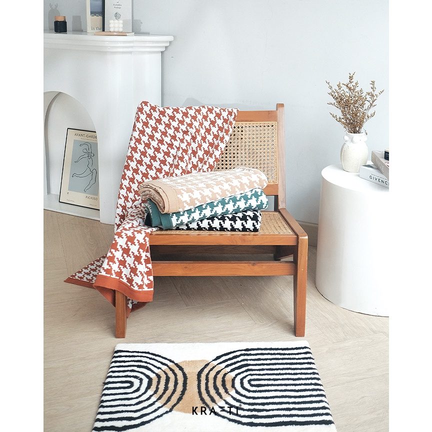 Selimut Rajut / Selimut Katun / Selimut travelling / Houndstooth Knit Blanket