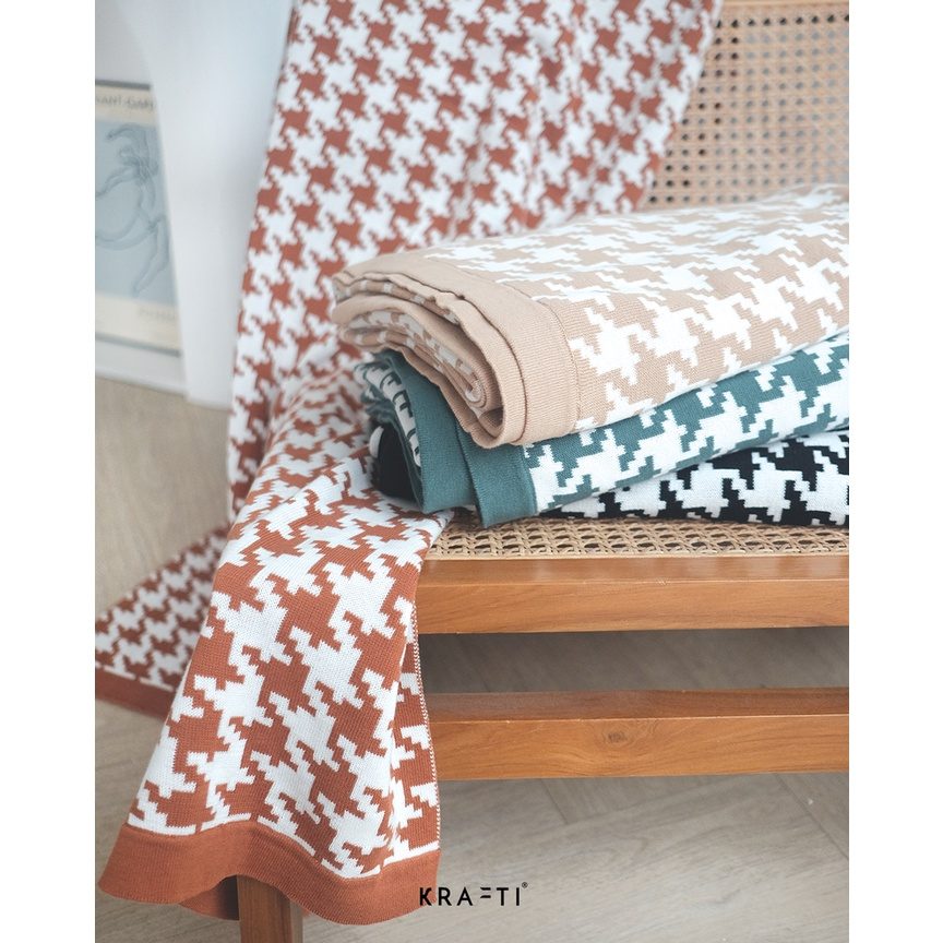 Selimut Rajut / Selimut Katun / Selimut travelling / Houndstooth Knit Blanket