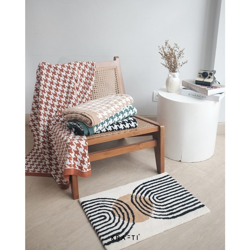 Selimut Rajut / Selimut Katun / Selimut travelling / Houndstooth Knit Blanket