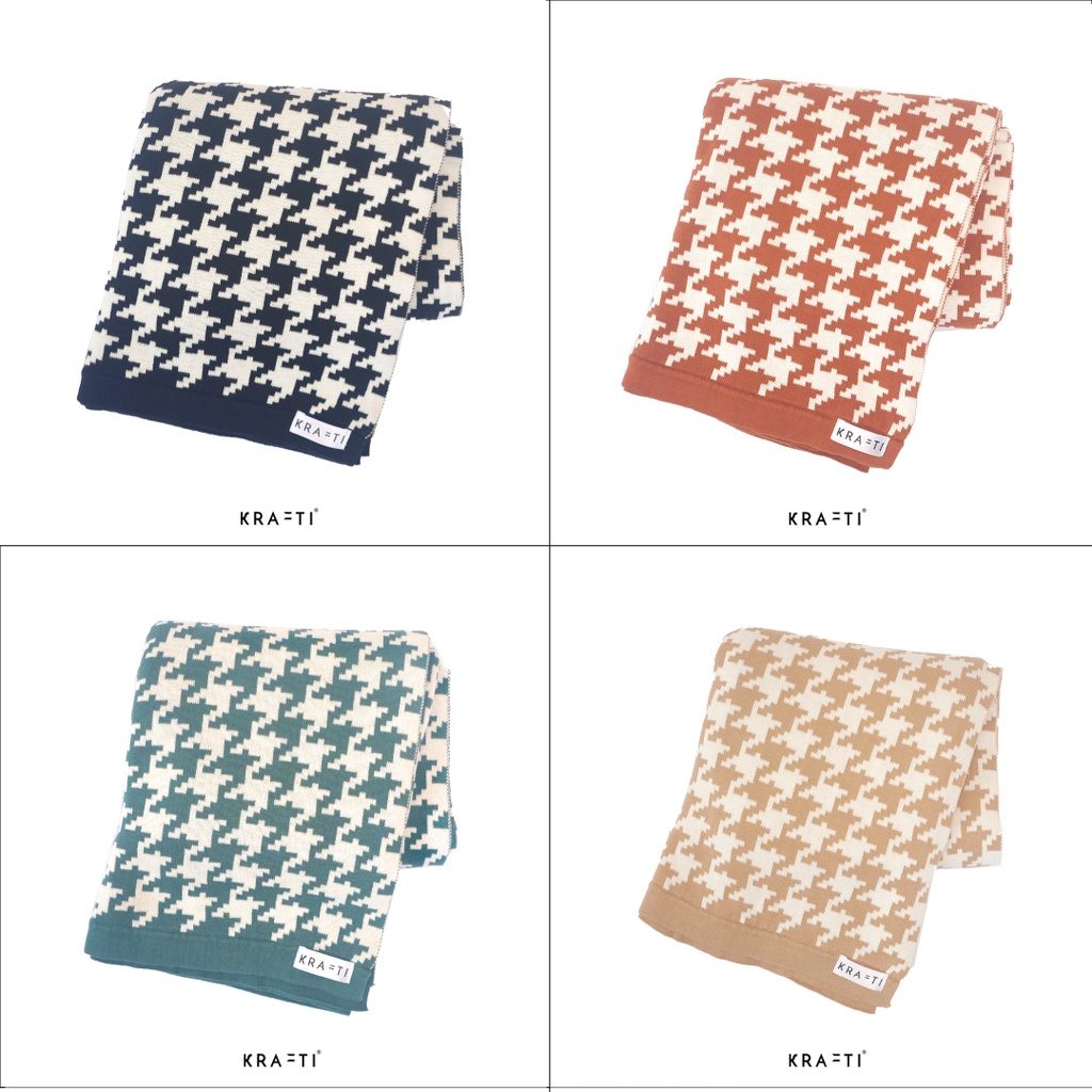 Selimut Rajut / Selimut Katun / Selimut travelling / Houndstooth Knit Blanket