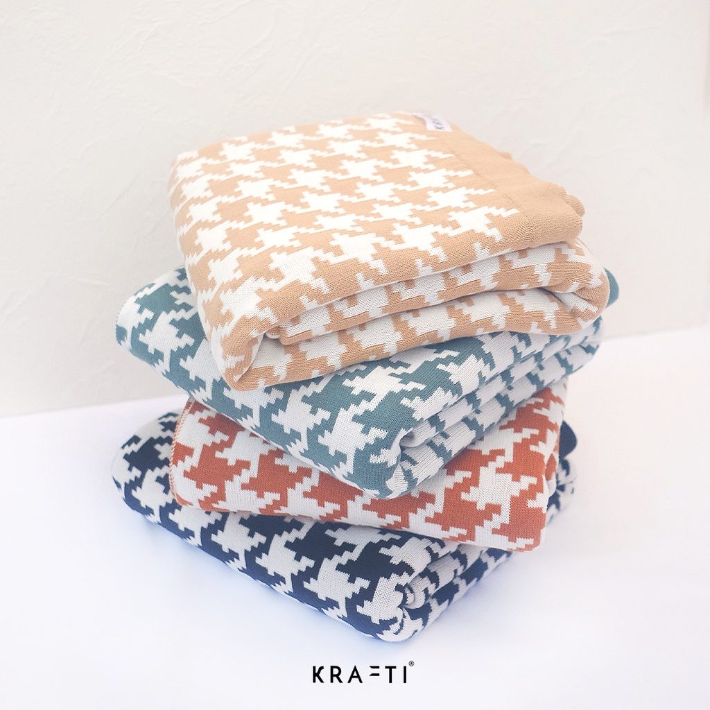 Selimut Rajut / Selimut Katun / Selimut travelling / Houndstooth Knit Blanket