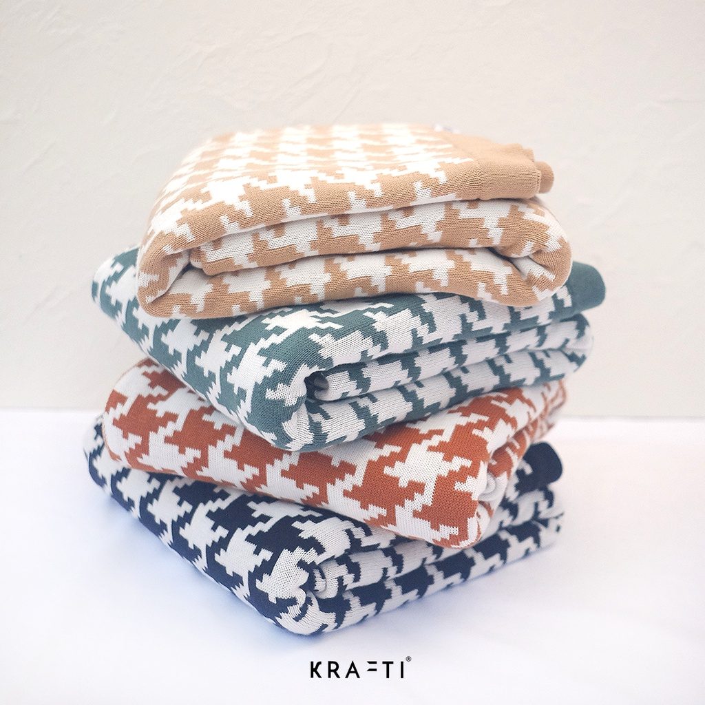 Selimut Rajut / Selimut Katun / Selimut travelling / Houndstooth Knit Blanket