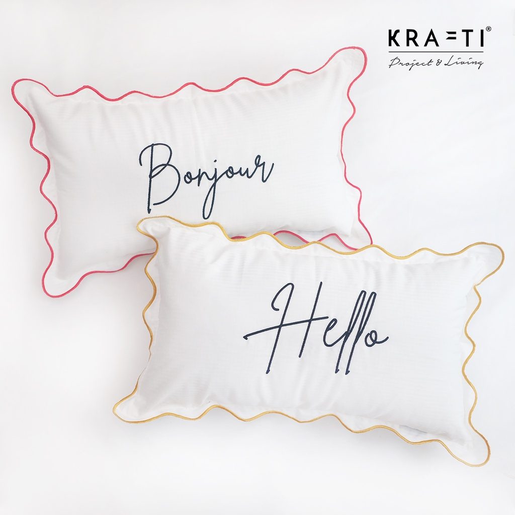 Bantal Sofa / Bantal Bordir / bantal 30x50 / Bantal Ruang Tamu / Scalla Bonjour Hello