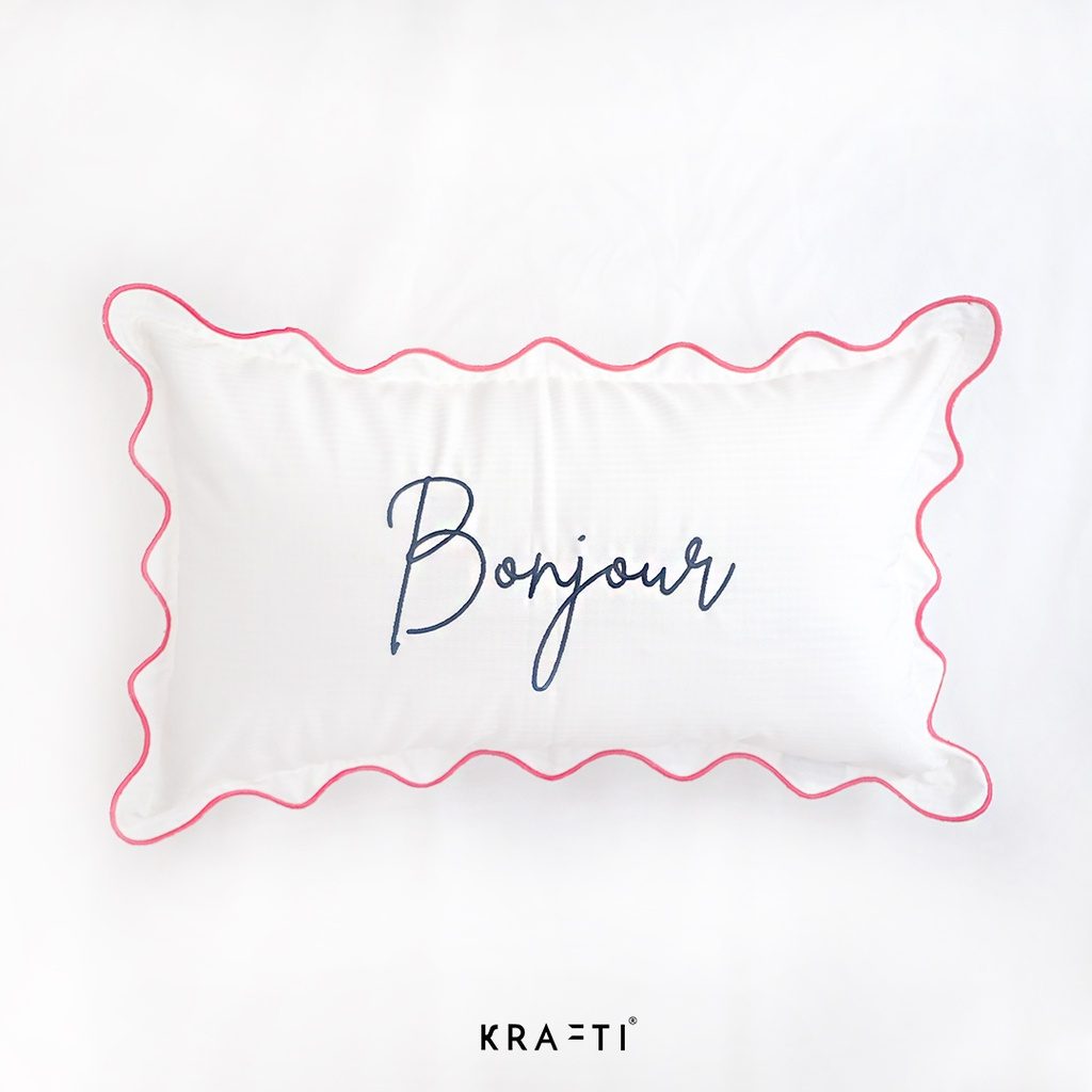 Bantal Sofa / Bantal Bordir / bantal 30x50 / Bantal Ruang Tamu / Scalla Bonjour Hello