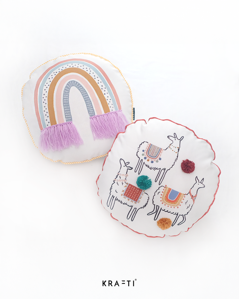 Rainbow & Llama Round Cushion